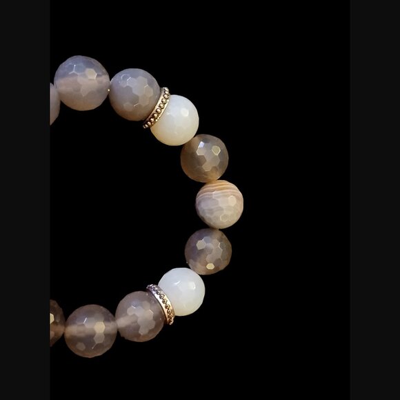 Mandy Moon Silver Tone Natural Stone Beaded Stretch Statement Bracelet - Picture 5 of 10